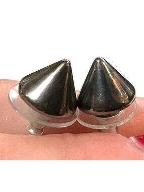 Cone-Shaped Silver-Tone Stud Earrings With Black Accents Fashion Jewelry Women